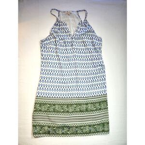 Skies Are Blue Womens Printed Halter Dress Size M Blue Green Lined Resort Boho